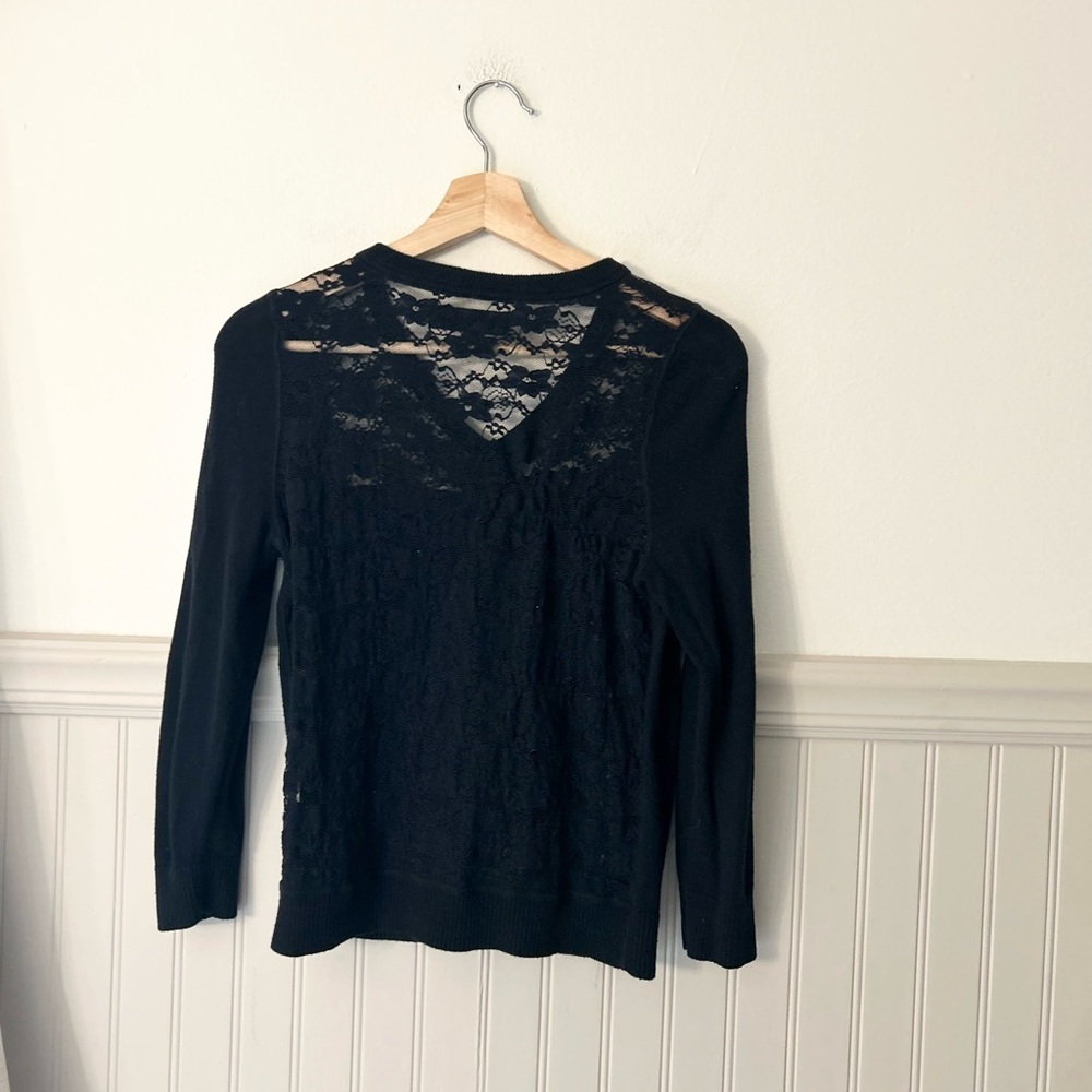 Y2K Abercrombie & Fitch Large Navy Blue Lace Button-Down Cardigan - Picture 5 of 8